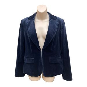 INC Navy Blue Velvet Blazer Sz M Lined Collar Classic Polished Elegant Feminine